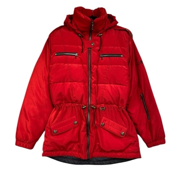 Vintage Nils Skiwear Puffer Long Jacket Size 12 Red Down 550Fill USA - Picture 1 of 16